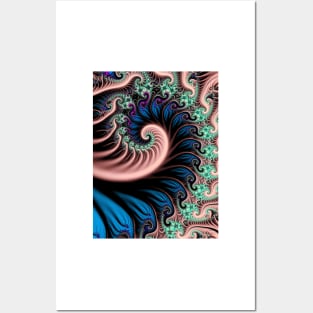 Pink and blue fractal spirals Posters and Art